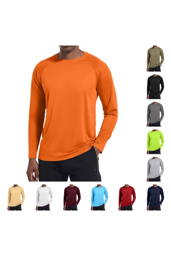 Long Sleeve Shirts Men UPF 50+ UV Sun Protection Athletic Shirts for Outdoor Hiking Running Workout Rash Guard Orange M