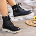 thumbnail image 3 of Rokment Retro Platform Chunky Combat Boots for Women Casual Studded Leather Lace up Motorcycle Riding Ankle Booties with Side Zipper Fall Winter, 3 of 6