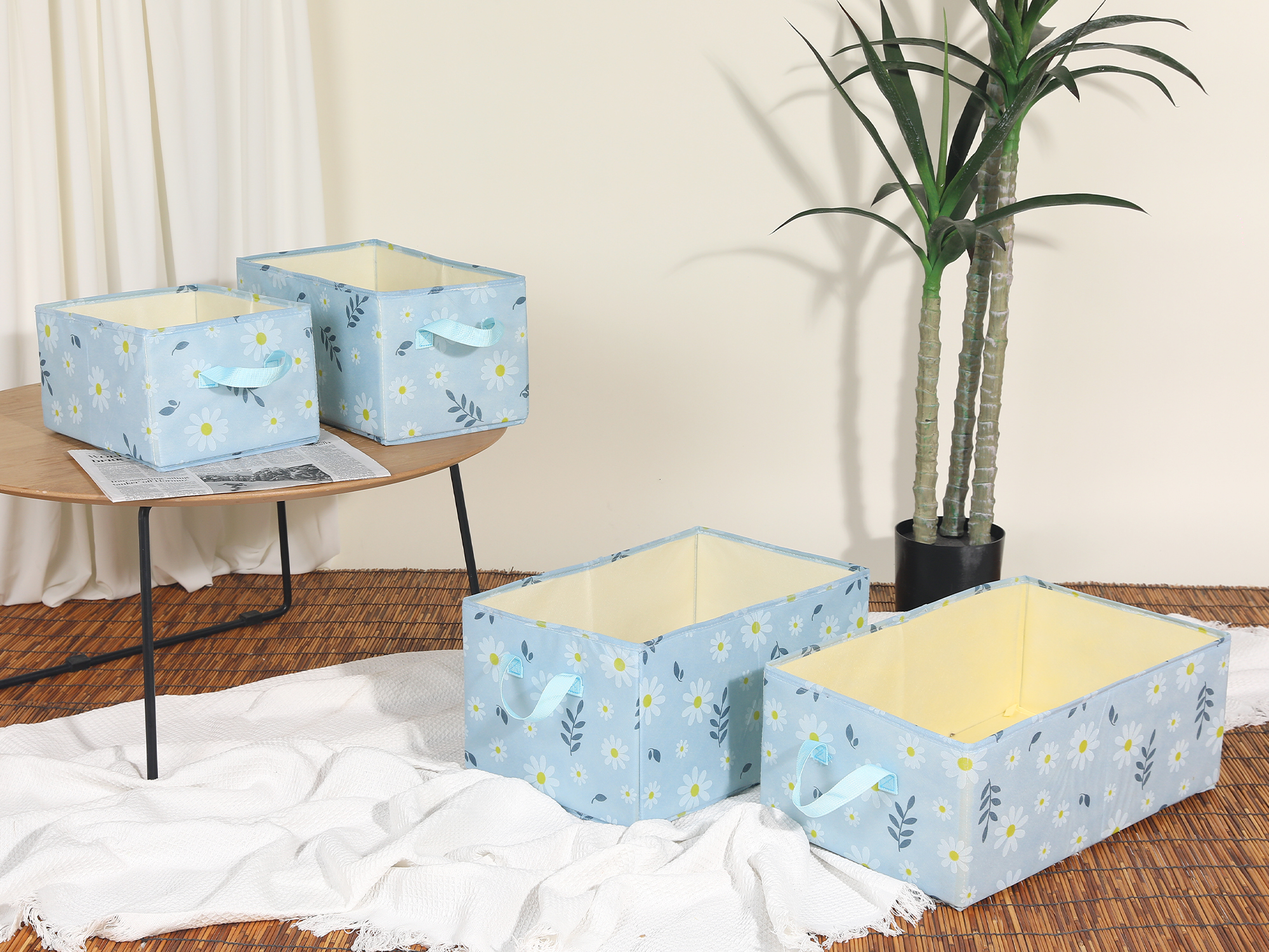 Unique Bargains Fabric Storage Cube Storage Bin Storage Basket Blue 19.5*12*8in