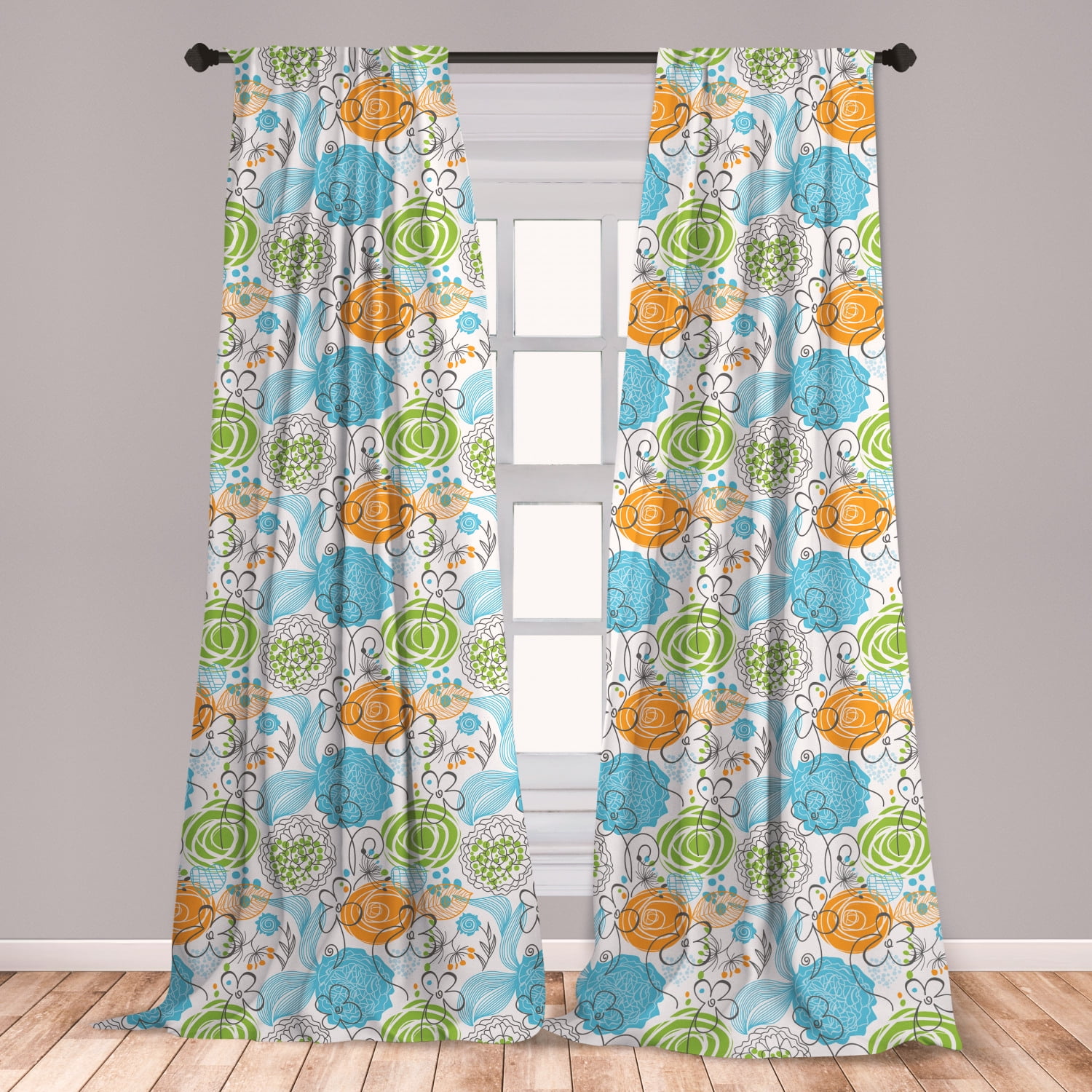 Floral Curtains 2 Panels Set Colorful Sketch Style Roses With