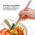 thumbnail image 2 of Palillos de acero inoxidable, 5 pares de palillos de metal reutilizables, juego de palillos antideslizantes para arroz, sushi, fideos, comida asiática, 9 pulgadas, 2 of 8