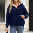 thumbnail image 4 of Dwralegc Zip Up Hoodie Women Thick Sherpa Lined Hoodie Warm Clothing Long Sleeve Winter Casual Hoodies with Pockets Royal Blue XL, 4 of 5