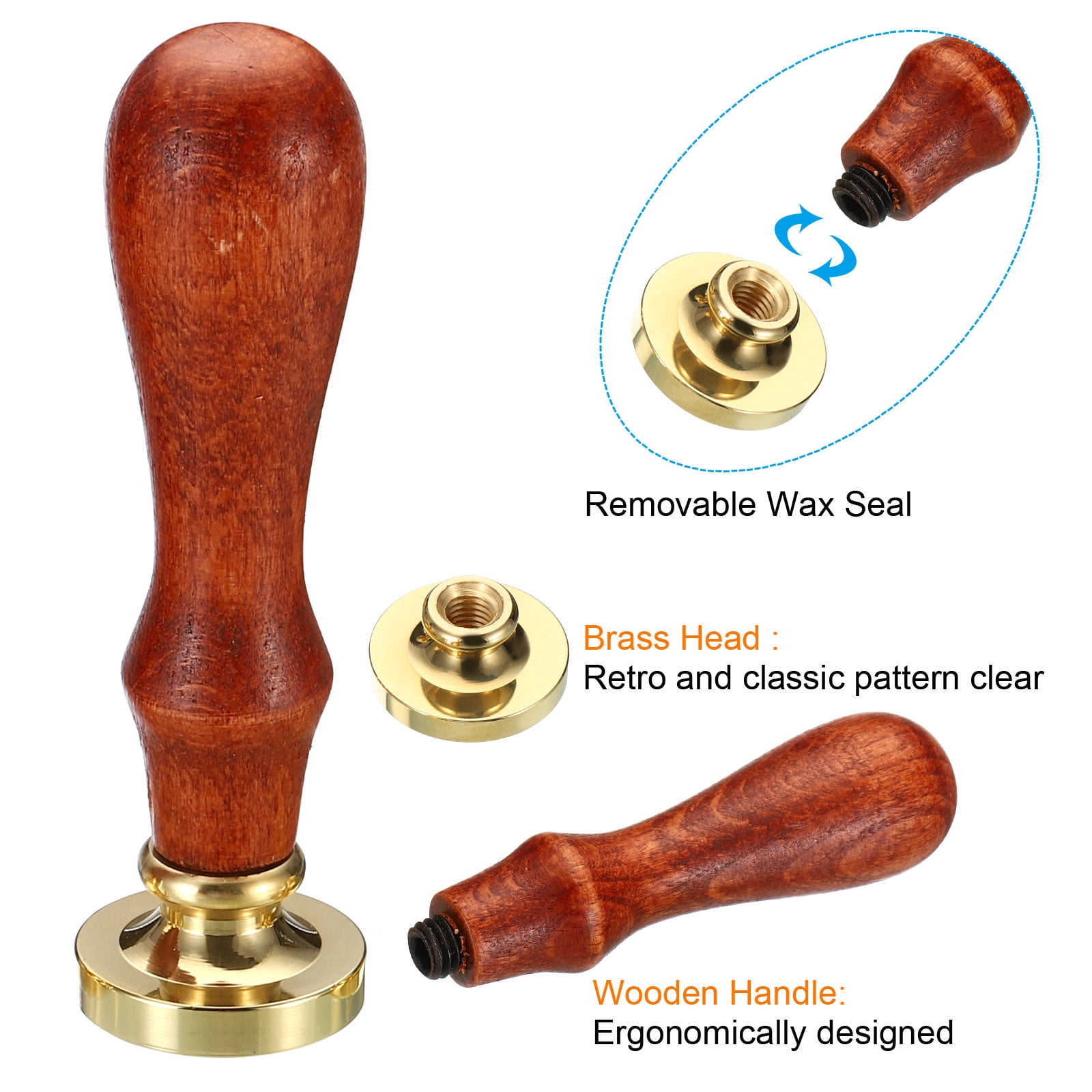 Unique Bargains Round Wax Seal Stamp 6pcs Removable Brass Head Crafting Golden Brown 4.72"
