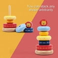 thumbnail image 4 of LEO & FRIENDS: Wooden Stacking Ring Toy - Coloful Tower, Leo The Lion Animal Topper, Sorting, Montessor, Early Development, Baby-Toddler-Kid Age 12mo+, 4 of 6