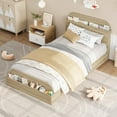 thumbnail image 4 of Twin Bed Frame with Storage Headboard & Footboard - Low Profile Wood Platform Bed, Sturdy Wood Slats, No Box Spring Needed, Natural, 4 of 7