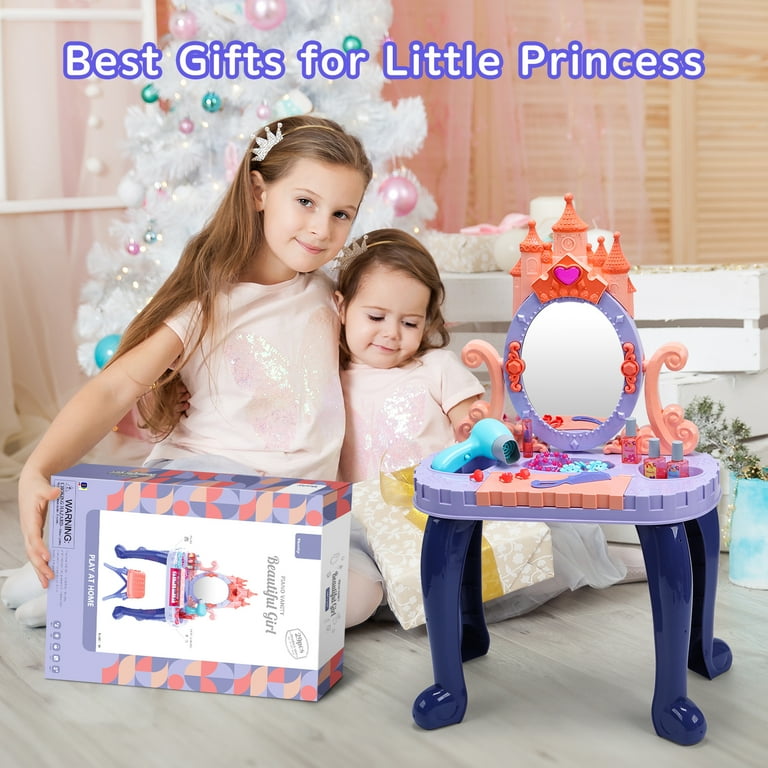 Kids Vanity Table Toys for 2 3 4 5 Year Old Girls Vanity, Toddler Vanity  Set for Little Girl with Sound Light Induction & Beauty Accessories Makeup