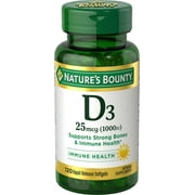 Nature's Bounty Vitamin D3 1000 IU Softgels for Bone & Immune Support, 120 Ct