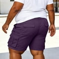 thumbnail image 3 of KeShDi Workout Shorts 3 Inch Board Shorts Men Casual Fashion Solid Shorts with Multi-pocket Elastic Waist Cargo Pants Short Pants Purple 5X, 3 of 8