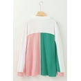 thumbnail image 6 of Women's Pink Colorblock Ribbed Oversized Sweatshirt with Buttoned Neckline - [ZhiHiMeRi] | (US 12-14)L, 6 of 11