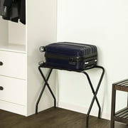 Ktaxon Portable Folding Metal Luggage Rack with Nylon Belts Suitcase Stand Holder Shelf Space Saving Easy to Install for Travel, Home, Hotel, Guest Room, Bedroom - Black