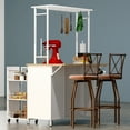 thumbnail image 2 of Mobile Kitchen Island with Storage Rolling Cart with Foldable Breakfast Bar 2 Doors 3-Tier Cabinet Drawers Hooks for Small Space Kitchen Dinning Room,White/Oak, 2 of 8
