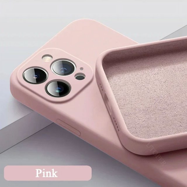 New Luxury Original Liquid Silicone Phone Case For iphone 16 15 14 13 12 11 Pro Max Plus Lens Protection Shockproof Back Cover Pink For iPhone 11 ProMax