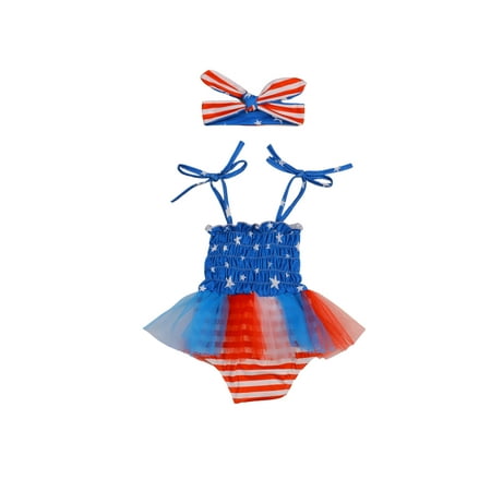 

Licupiee Infant Baby Girls Independence Day Clothing Sleeveless Stars Print Bodysuit Patchwork Dress