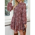 thumbnail image 3 of Asyoly Womens Dresses Boho Floral Print Ruffles Lantern Sleeve Button Down Swing Mini Dress Tie Waist Shirt Dresses, 3 of 7