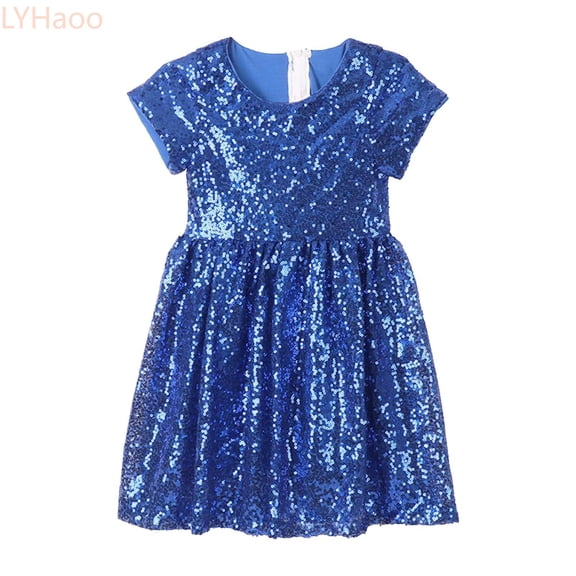 LYHaoo Girl Dress Baby Toddlers Sequin Dress Kids Party Dress Bridesmaid Wedding Gown,Casual Floral Dresses Sizes 5 Years Blue