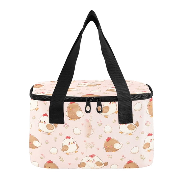 6L Insulated Lunch Bag Square Handheld Cooler Tote Brown White Chicken Pattern Reusable Thermal Bag with Polyester & Aluminum Lining for Work Picnic Travel