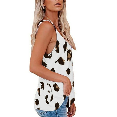 

FREE SHIPPING-camisole Women Fashion Sexy Sleeveless Sling Camis V-Neck Leopard Print T-Shirt nightgowns for women lingerie valentines day birthday gifts White