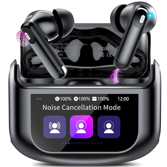 Wireless Earbuds Bluetooth 5.4 Headphones, Ear Buds with Touch Screen, ANC/ENC Noise Cancelling Earbud with 48H Stereo Deep Bass,Clear Calls, IPX7 Waterproof Earphones, 5 EQ for iOS Android, Black