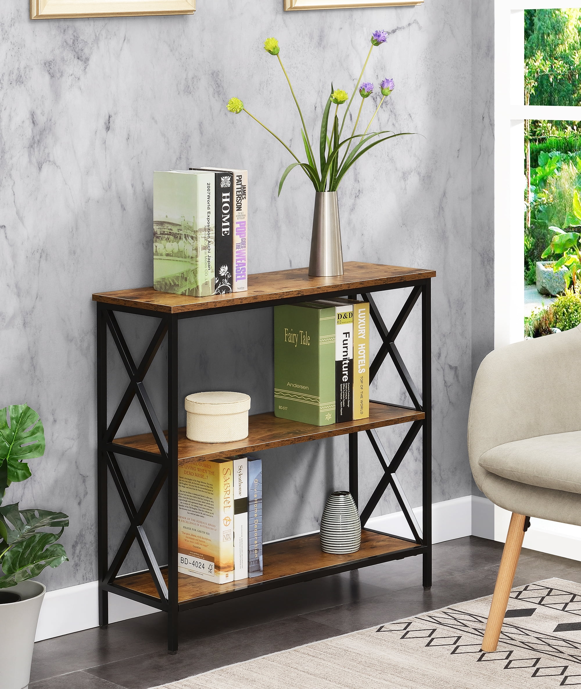 Convenience Concepts Tucson 3 Tier Bookcase, Barnwood/Black