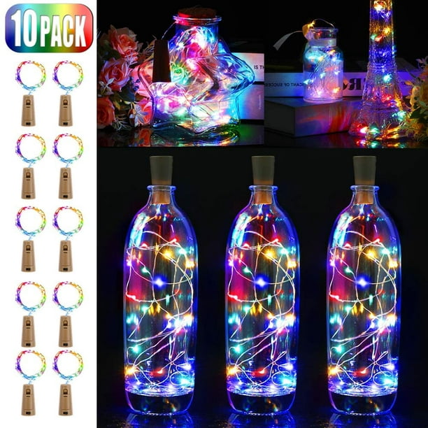 10 pièces LED bouteille lumière, 20 LED 2M guirlandes lumineuses en fil de  cuivre de lumières bouteille de vin à piles (multicolores) 
