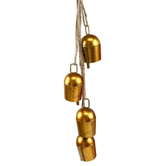 Christmas Bells for Decoration Gold Cow Bell With Jute Hanging Rope for Home Decor DIY Wreaths,Weddings,Christmas Tree, Vintage 4-Piece Set