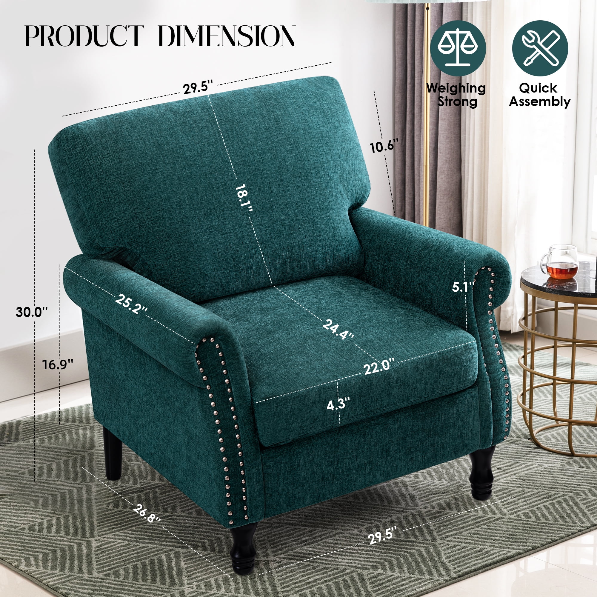 COOLHUT Modern Accent Chair Armchair, Linen Fabric Upholstered Comfy Single Sofa with Solid Wood Frame for Living Room, Green