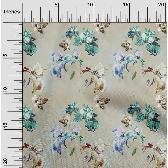 oneOone Polyester Spandex Beige Fabric Florals Dress Material Fabric Print Fabric By The Yard 56 Inch Wide14Y