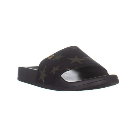 Womens Michael Michael Kors Sia Slide Sandals, Black/Pale Gold