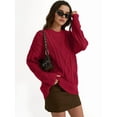 thumbnail image 3 of Women'S Oversized Cable Knit Crewneck Sweaters Red XL, 3 of 7