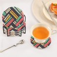 thumbnail image 3 of Yayeee 6 PCS Drink Coasters with Holder Set Woven Absorbent Round Tabletop Hot Pad, Red Geometric, 3 of 7