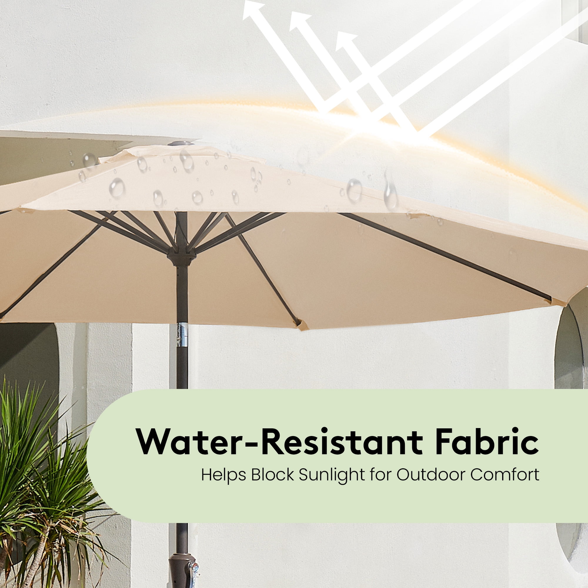 NAPWANT 9ft Patio Umbrella, 8 Sturdy Ribs Outdoor Table Umbrella with Push-Button Tilt & Crank for Garden, Deck, and Pool Beige