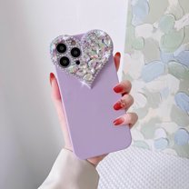 Dteck Stylish Case for iPhone 13 Pro Max Love Heart Pattern Diamond Sparkle Bling Shiny Soft Shockproof Case for Girls Women For iPhone 13 Pro Max,Purple