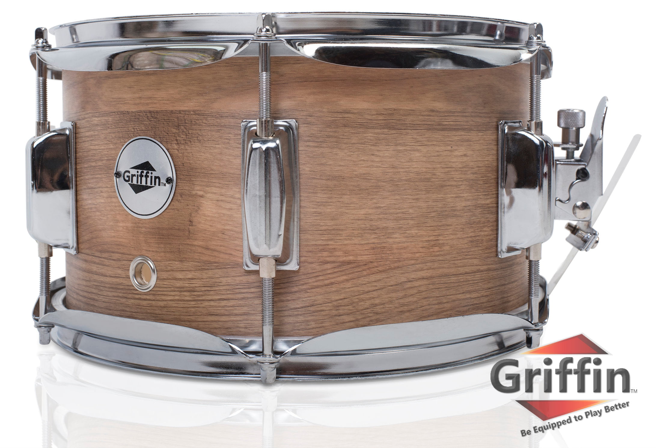 Popcorn Snare Drum by Griffin|Soprano Firecracker 10 x 6 Poplar Wood Shell with Hickory PVC|Concert Percussion Musical Instrument with Drummers Key and Deluxe Snare Strainer|Beginner & Professional 