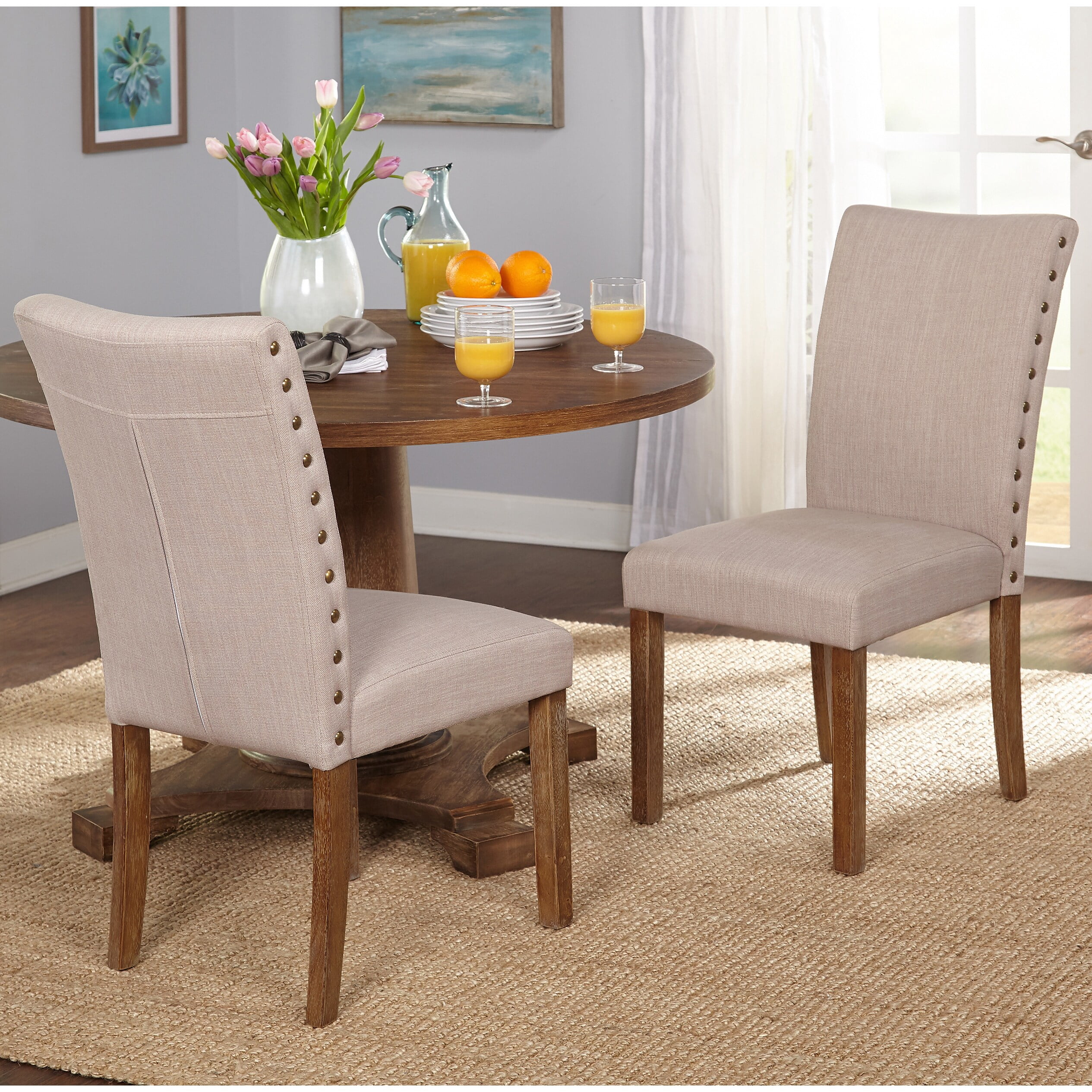 Simple Living Atwood Nailhead Parson Dining Chairs (Set of 2)