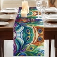 thumbnail image 3 of Colorful Peacock Feathers 108 Inch Table Runner, Oil Painting Abstract Art Farmhouse Dresser Scarf Cotton & Linen Tablerunner for Dining/Kitchen Island/Holiday Party Décor 13" x 108", 3 of 9