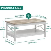Dextrus Farmhouse Coffee Table 2-Tier Wood Center Table with Storage Shelf for Living Room, Gray, 39.7