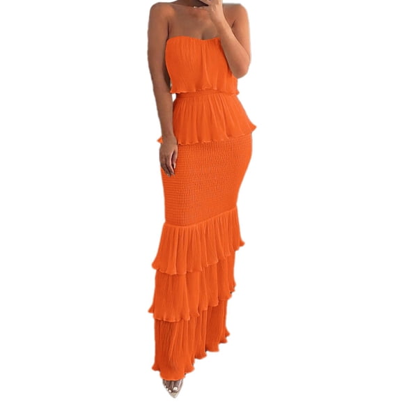 WTXUE Dresses for Women 2024, Women's Bustier Hip Dress Ruffle Dress Bustier Casual Dress Party Dress, Orang XL