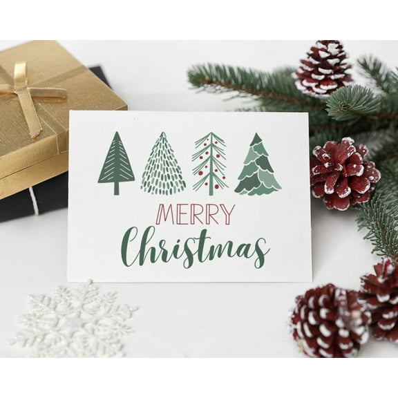 Merry Christmas Card – Festive Holiday Greeting with Trees Design – Blank Inside, Envelope Included – Perfect for Sending Holiday Cheer to Family and Friends