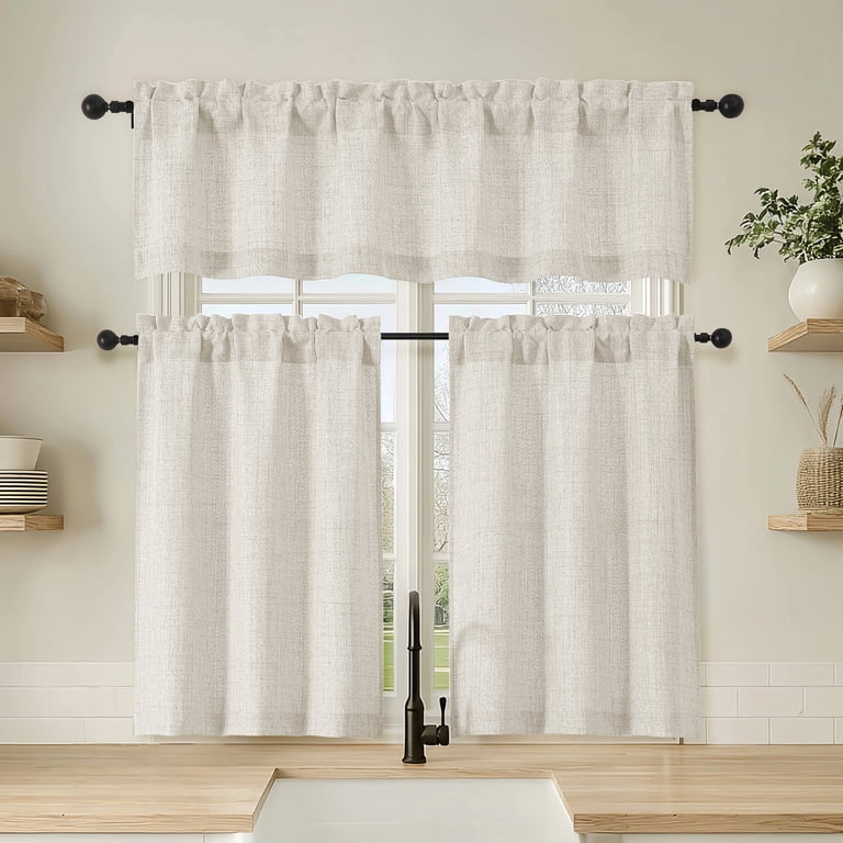 OVZME Judy Cafe Curtains, 30"W x 30"L, Natural Faux Linen photo 7