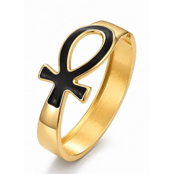 Black and Gold Ankh Bangle Bracelet for Women