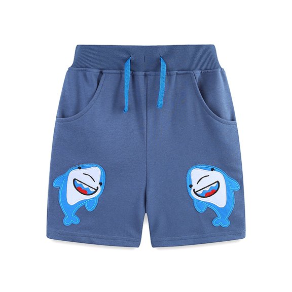 Hiijoy Boys Cartoon Shark Embroidery Knit Shorts Active Pull-On Shorts, Sizes 1-7