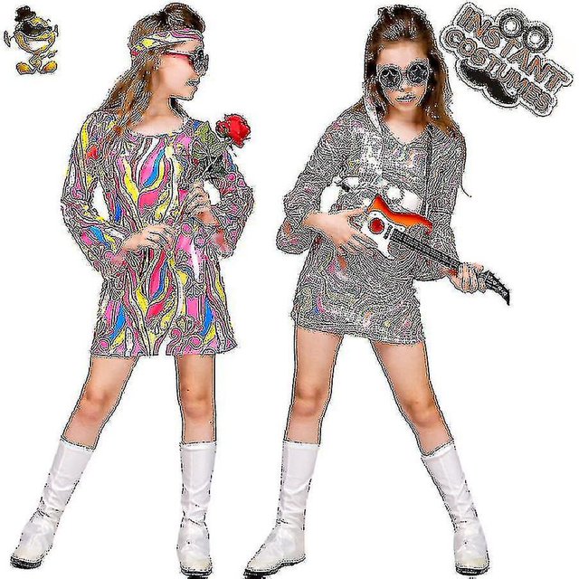 Disfraz de Hippie Retro para niñas, disfraz de discoteca, disfraz de escenario actuación, vestido de Cosplay (solo vestido)