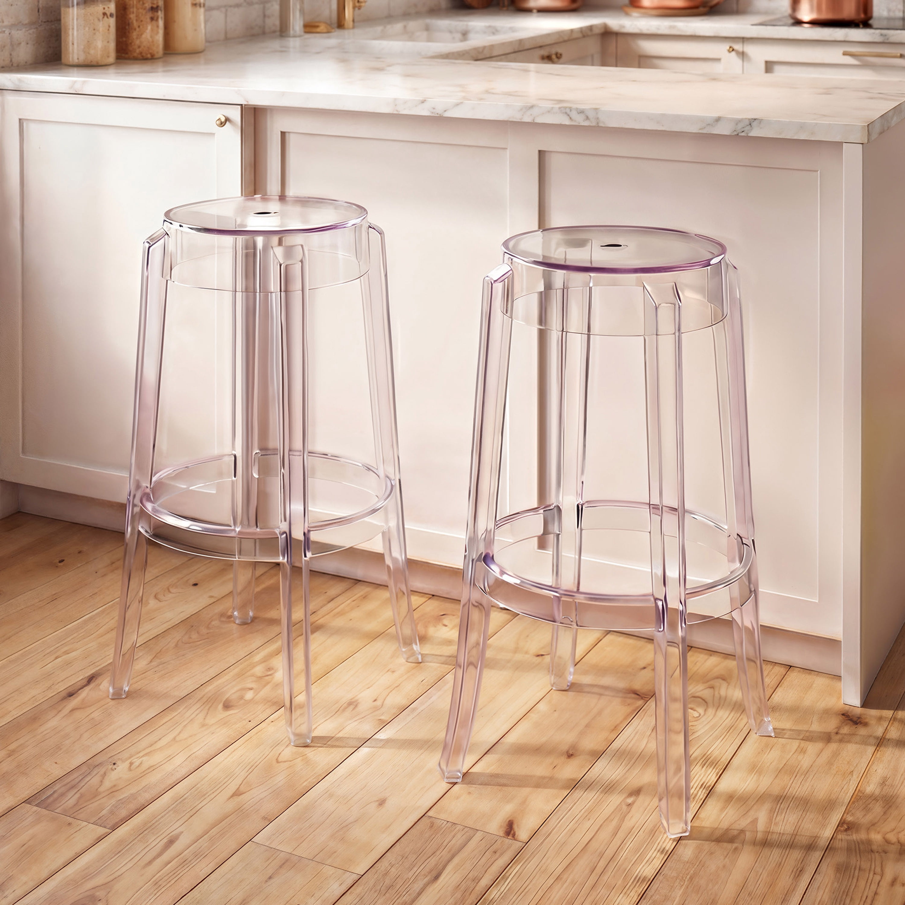 Clear Acrylic Bar Stools Set of 2 Stackable Ghost Bar Height Stools 330 lbs Capacity for Kitchen Island Home Bar