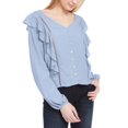thumbnail image 3 of Planet Gold Womens Juniors Ruffled Jacquard Button-Down Top Blue S, 3 of 3