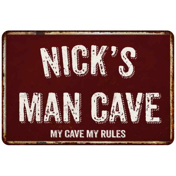 NICK'S Man Cave Red Grunge Sign Metal 8x12 Decor 208120003095