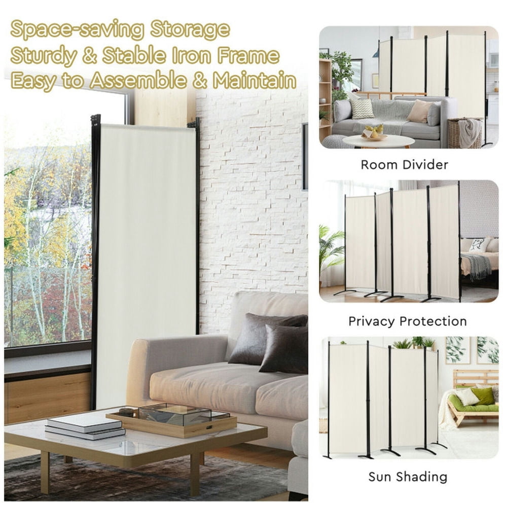 Spaco 4-Panel Room Divider with Powder Coated Steel Frame, Privacy Screen with Upgraded Arced Feet, Room Divider for Indoor, White