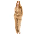 thumbnail image 2 of Velour Hoodie Sweat Suit Jacket and Pants Set (Beige, Medium), 2 of 4
