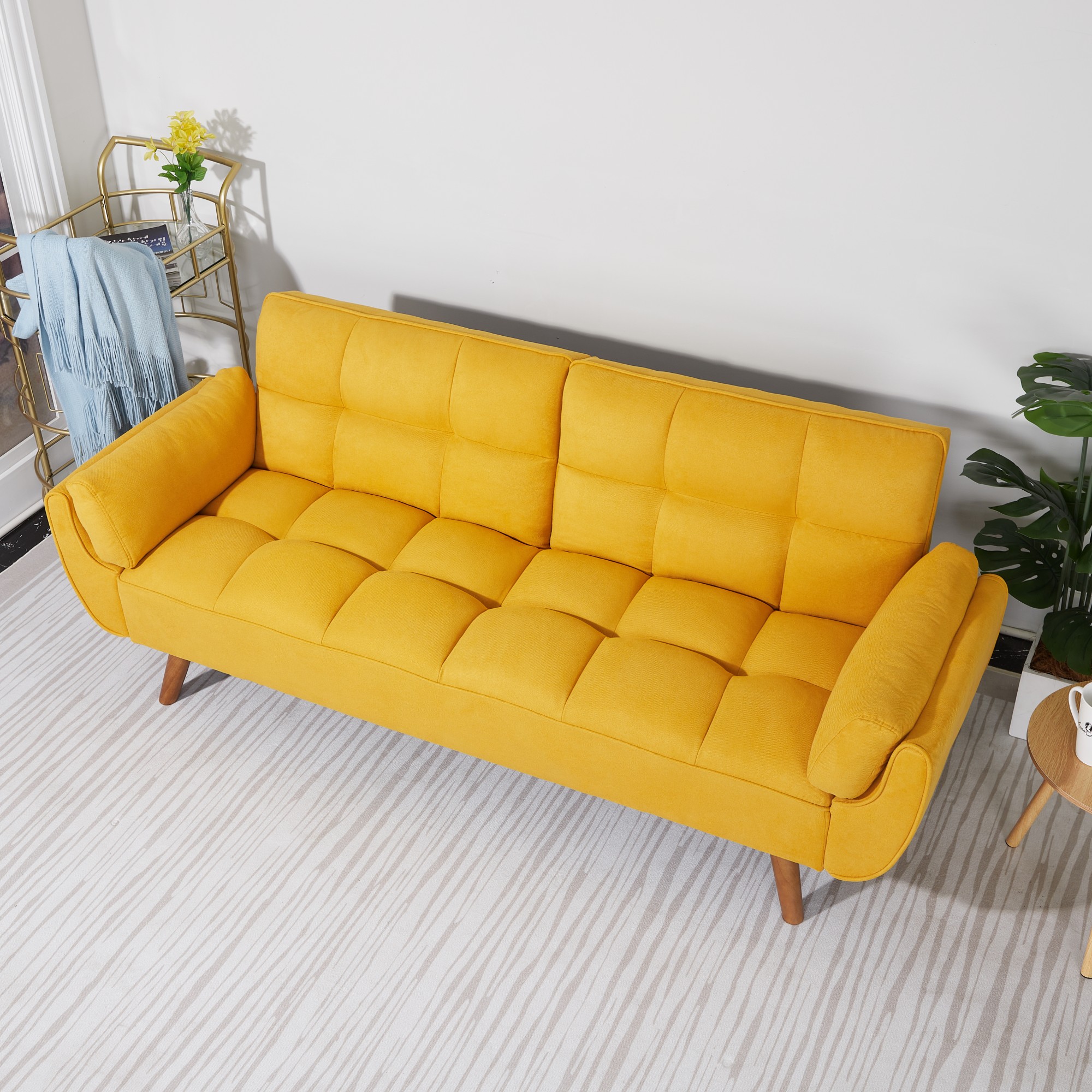Gewnee Mid-Century Modern Yellow Sofa - Solid Eucalyptus Wood Frame, 500 lbs Capacity, S-Shaped Springs for Apartments, Living Rooms, Studies