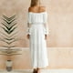 thumbnail image 5 of Vestido largo maxi para mujer, con hombros descubiertos, encaje, mangas acampanadas, elegante vestido de fiesta de noche bohemio blanco, 5 of 6