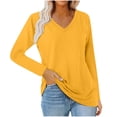 thumbnail image 2 of Otntypg Womens T Shirts Plus Size Casual Summer Long Sleeve V Neck Basic Solid Color Tunic Blouse Casual Loose Fit Soft Spring Tees Tops Yellow XXXL, 2 of 9